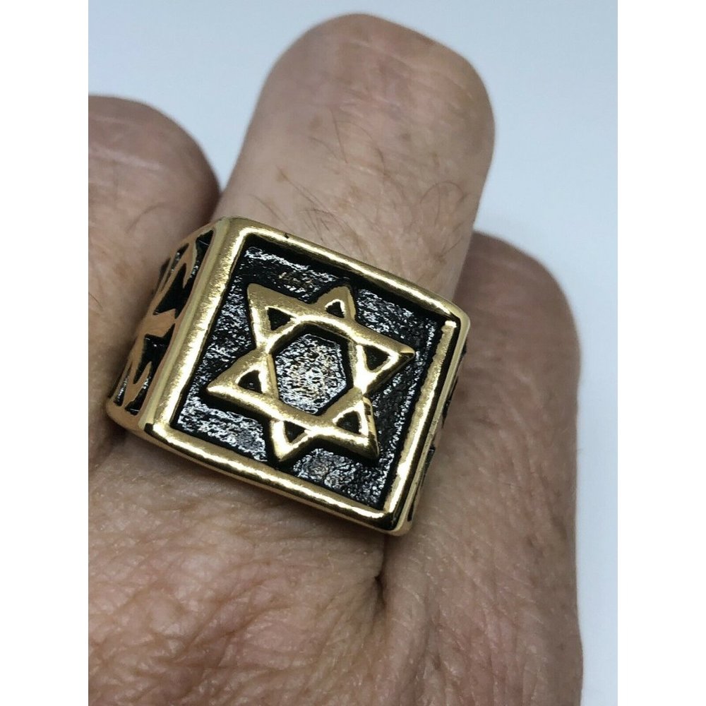 Vintage Golden Star Of David Mens Ring Sta…